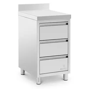 Nerezová kuchyňská skříňka s pracovní deskou 50 x 60 cm 186 kg 3 zásuvky s lemem - Skříňky na nádobí Royal Catering